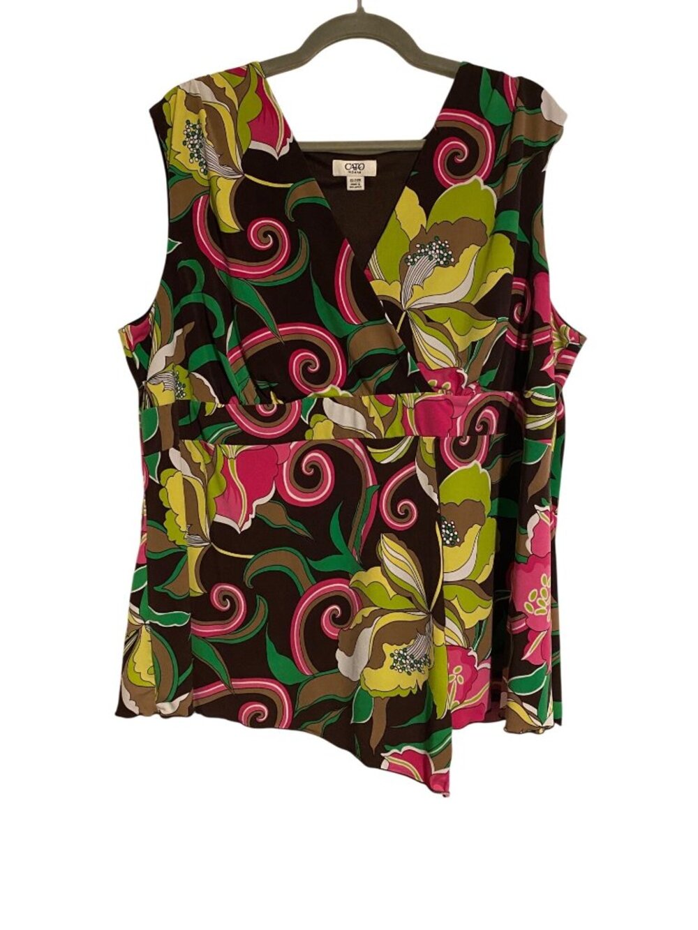 Cato Woman Size 22/24W Multicolor Floral Sleeveless Blouse Tropical Boho Vibrant
